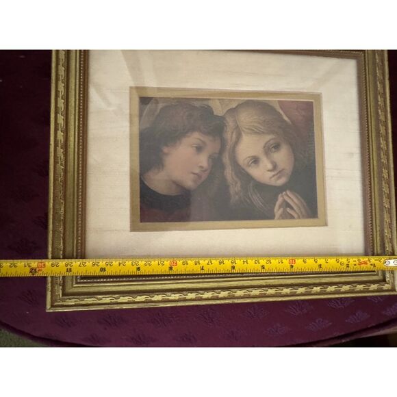 Two Prayerful Angels Print By Lippi Gold Framed Art 11.5" x 9.5" - Picture 3 of 4